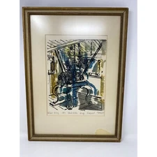 Ralph A Misiak Original Serigraph Print signed 1969 Artist Proof Clock Works