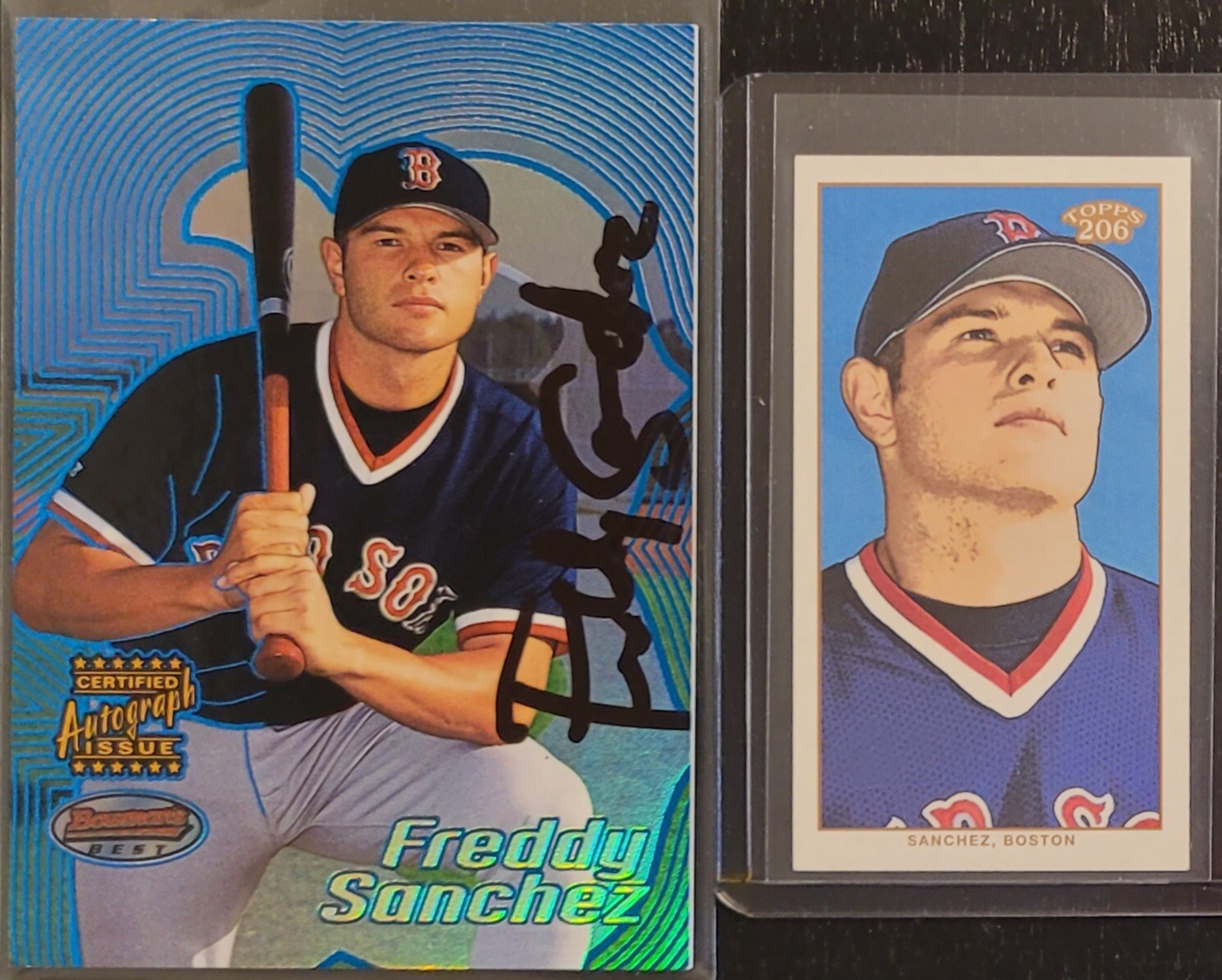 2002 FREDDY SANCHEZ Bowman's Best BLUE AUTO RC + t206 Mini Rookie