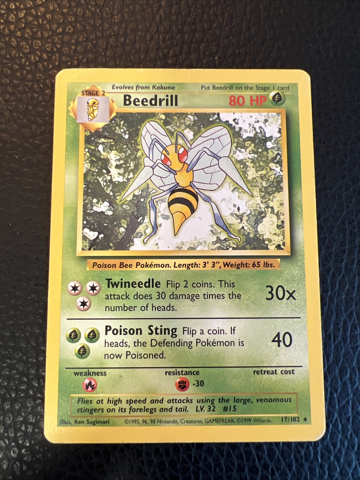 * Pokémon TCG Beedrill Base Set 17/102 Rare Non Holo Vintage 1999 MP