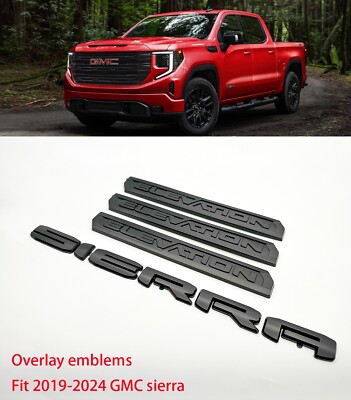 Overlay 4PCS Matte black Door Rear Sierra Elevation 4x4 Emblem 2019+ Sierra 1500