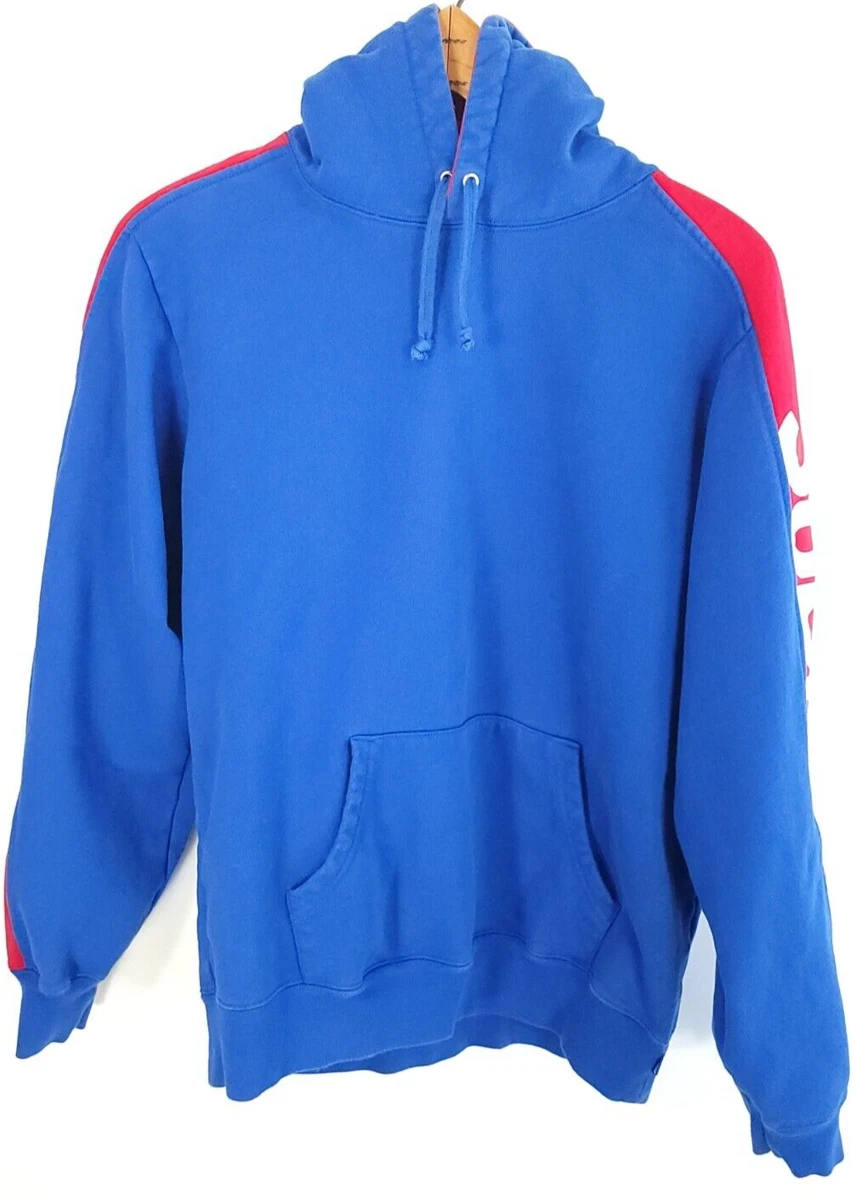 Supreme Sideline SS18 Pullover Hoodie Men's M Royal Blue Red Distressed