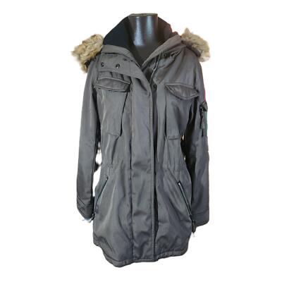 S13 Womens Green Hooded Fur Trim Zipper Parka Jacket Size Medium