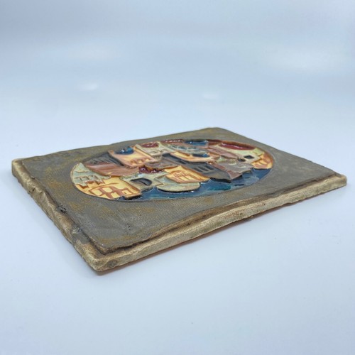 Vintage Embossed Glazed Pottery Relief Tile Israel City Scene Ruth Faktorowitsch - Bild 6 von 13
