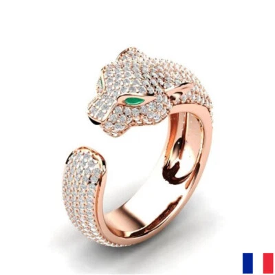 - SANS MARQUE/GÃ©NÃ©RIQUE - Bague léopard diamant rose gold pour femme bijoux - Yeux vert - Ajustable - V2
