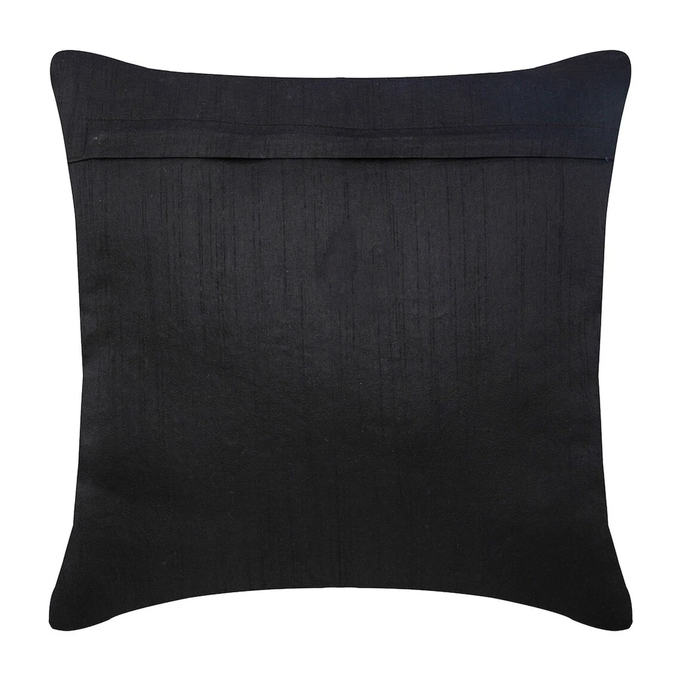 Square Decorative Cushion Cover Black 16"x16", Bed Decor Silk - Black Night - Image 3 of 3