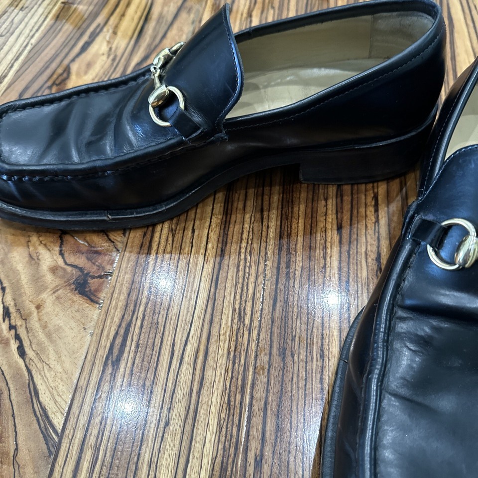 Gucci Loafers Men 10 D Black Leather SlipOn Square Toe Dress Shoes
