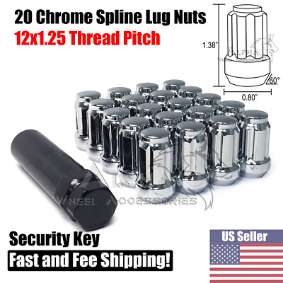 20 Chrome Spline Lug Nuts 12x1.25 For Subaru BRZ Impreza WRX STI