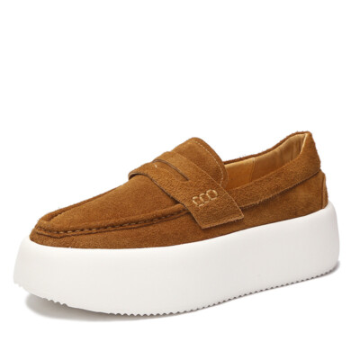 Men's Platform Round Toe Suede Casual Breathable Slip on Loafers Shoes