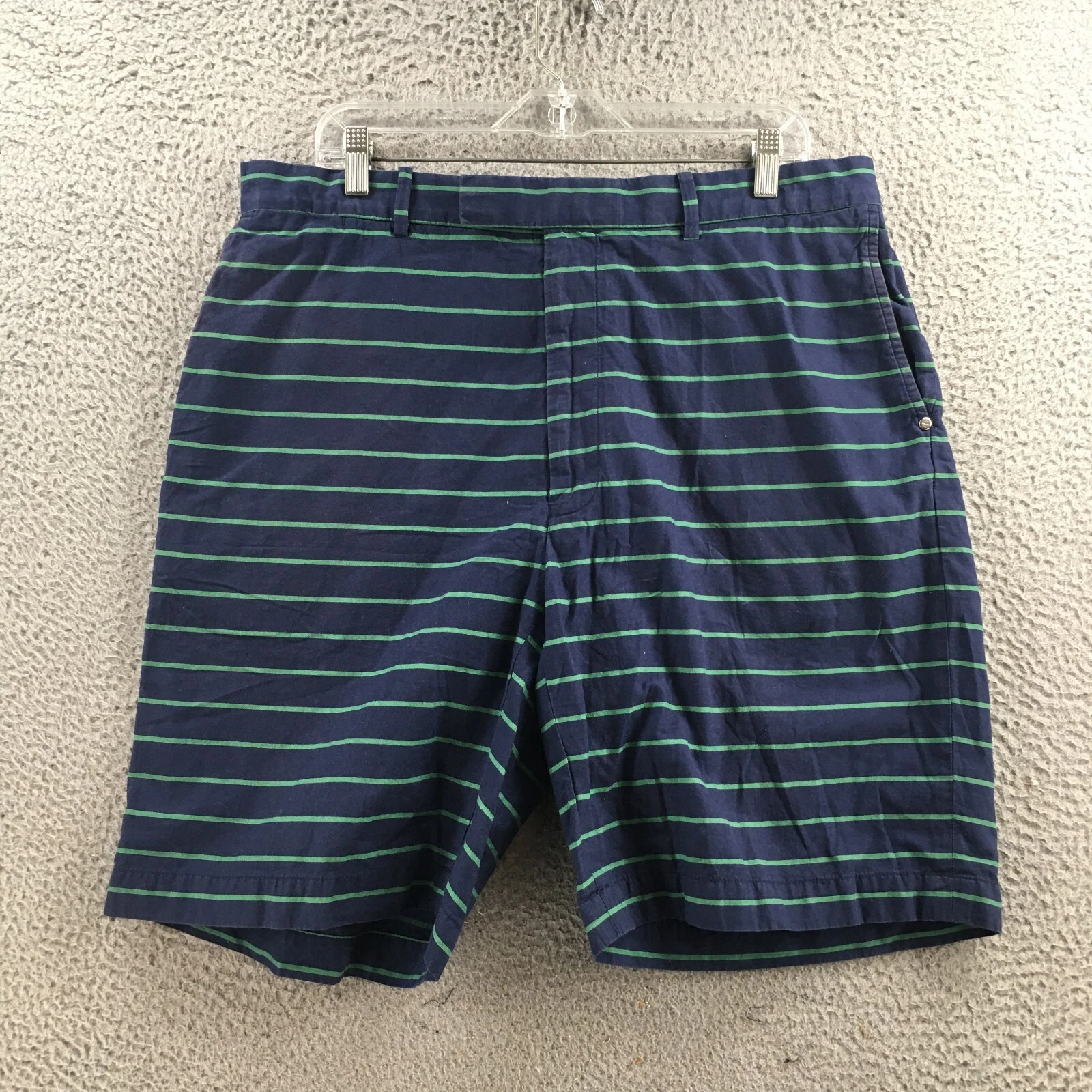 RLX Ralph Lauren Chino Shorts Mens 40 (actual 37x9.5) Blue Striped Cotton Zip