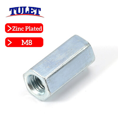 M8-1.25 Long Rod Connector Hex Coupling Nuts with Zinc Plated DIN 6334 Metric