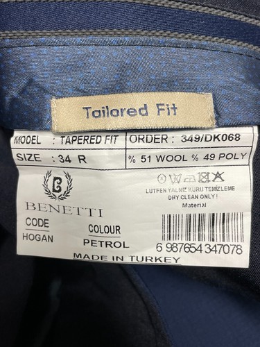 BENETTI TAILORED 3PC SUIT WOOL BLEND IN INDIGO 40R TRS W34 L32 BNWOT (0274) - Picture 9 of 9