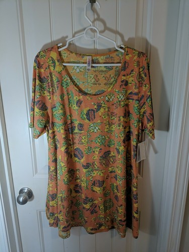 T-shirt Lularoe Perfect T - XL - Orange Chevron, Jaune, Bleu - NEUF