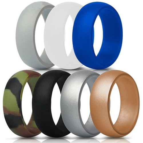 7x Lot Mens Rubber Silicone Safety Wedding Ring Band Sports Gym