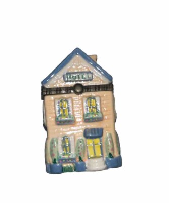 Easter Village Bed And Breakfast  - Porcelain Trinket Box  (With Bunny Rabbit)