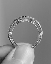 1/4Ctw White Round Cut CZ Antique Style Art Deco Wedding Band Ring In 925 Silver