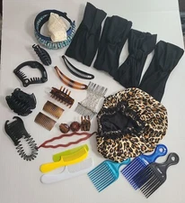 Lot Vtg Hair Accessories 25+ Pieces Barrettes Clips Claws Bands Scunci Combs