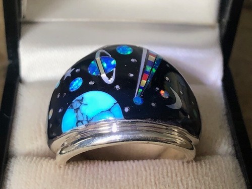 BIG NASA Space Dome celestial Men's Opal ring 10 Space Exploration Sterling T - Picture 5 of 13