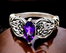 SCOTTISH THISTLE 1 CT. NATURAL AMETHYST 925 SOLID STERLING SILVER RING 1755