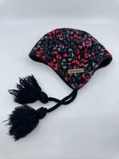 Columbia Tassel Beanie Ear Flaps Black Grey Pink Geometric Youth OSFM