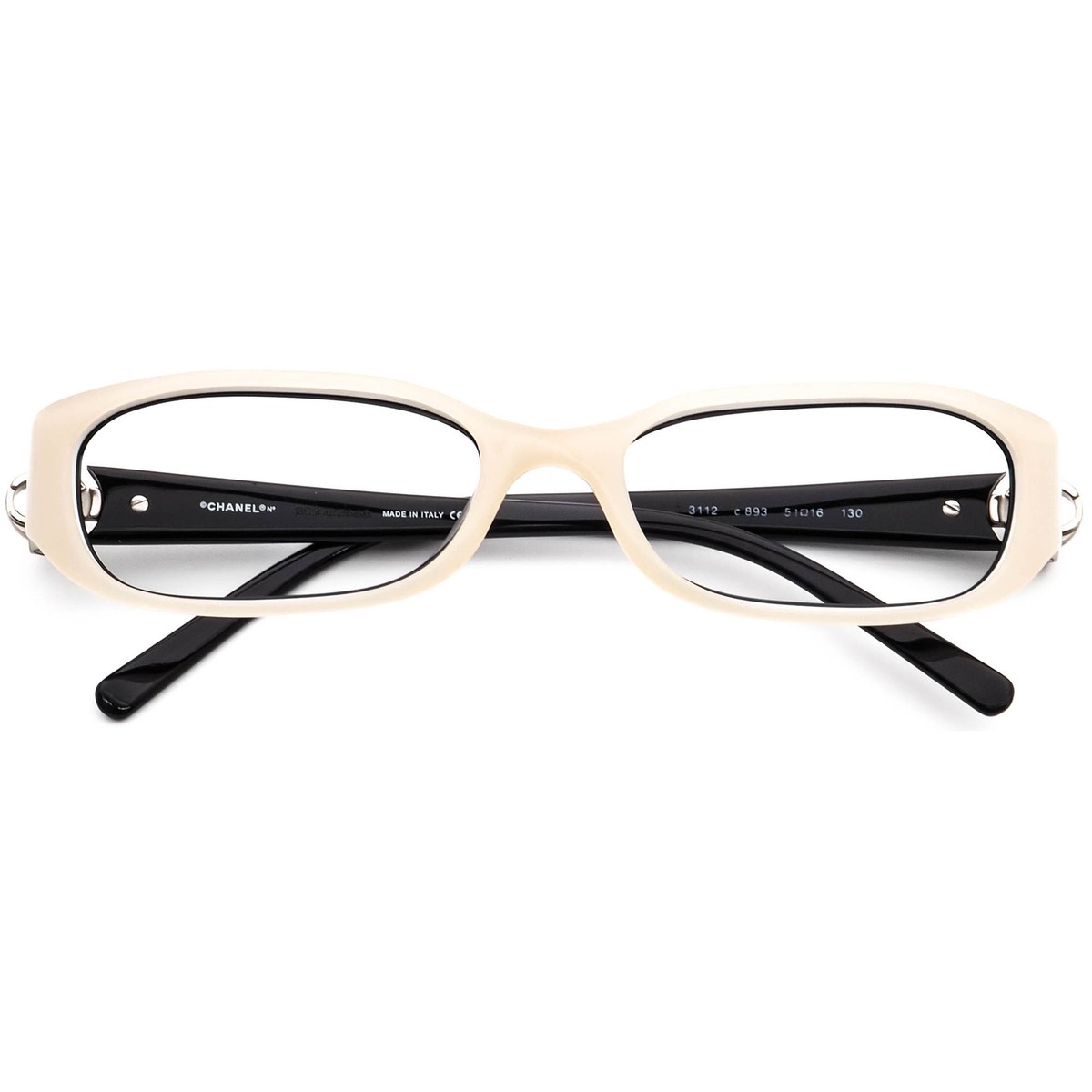 Chanel Eyeglasses 3112 c.893 Gloss Bone/Black Rectangular Chanel Eyeglasses 3112 c.893 Gloss Bone/Black Rectangular
