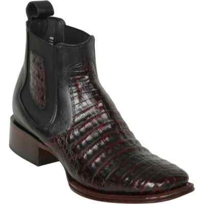 Los Altos CHERRY Caiman CROCODILE Belly Ankle Boots Square Toe D 82BV8218