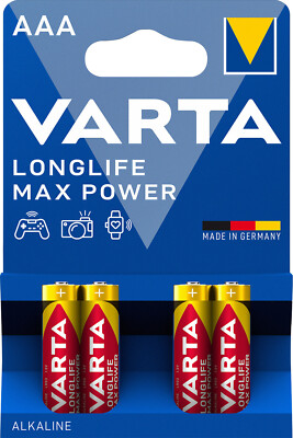 Varta Batterien AAA LR03 Alkaline Micro Longlife Max Power 1,5V 4er Blister 1,5V