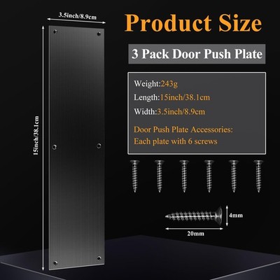 LinshgjkuS] 3Pcs Push Door Plate 15x3.5" Stainless Steel Door Push Plate Door Kick Plate Brushed Doorplate Door Proection Metal Plate With 1 New  I.586490630