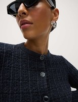 Marks & Spencer Womens Cotton Crew Long sleeved Button Cardigan in Navy - M&S