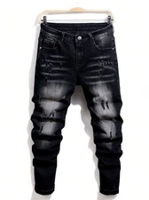 Vaqueros Pantalones Para Hombres  Largos Pantalón Negro de Mezclilla