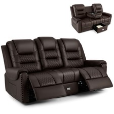 Brown 3-Seater Faux Leather Massage Chair Recliner Couch w/Drawer,USB,Cup Holder