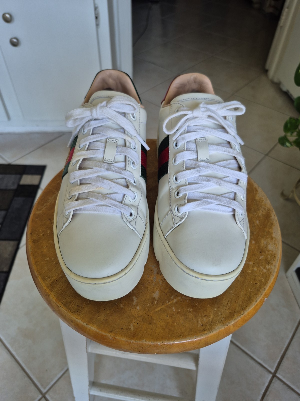 Gucci 577573 Ace Platform Sneakers Bee Web White Leather Womens Sz 36.5 image 2