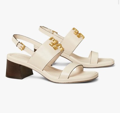 G2U TORY BURCH WOMENS ELEANOR HEEL SANDAL 55 MM CALF LEATHER IN WHITEGOLD 95