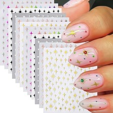 12pcs Star Nail Art Stickers Decals 3D Silver Gold Black Rose Gold Style03
