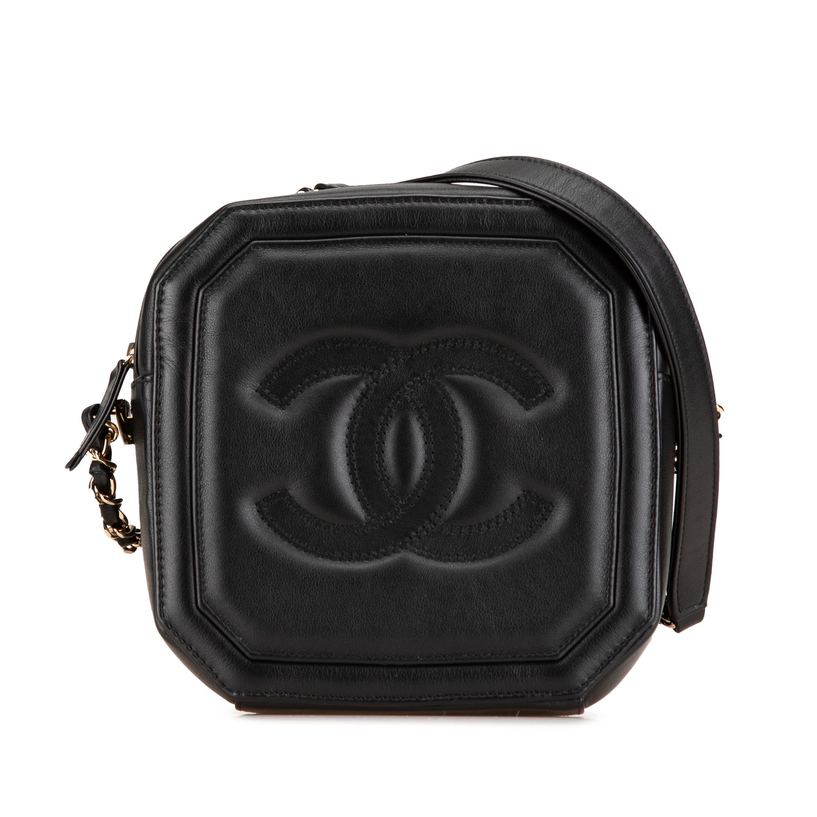Chanel CC Quilted Lambskin Octagon Camera Bag in Black