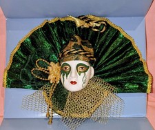 Green Gold Decorative Venetian Wall Mask HandPaintedCeramic,Fabric New with Box