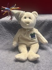 TY Beanie Babies JUNE the Teddy Birthday Bear with Hat 9.5 White 2002