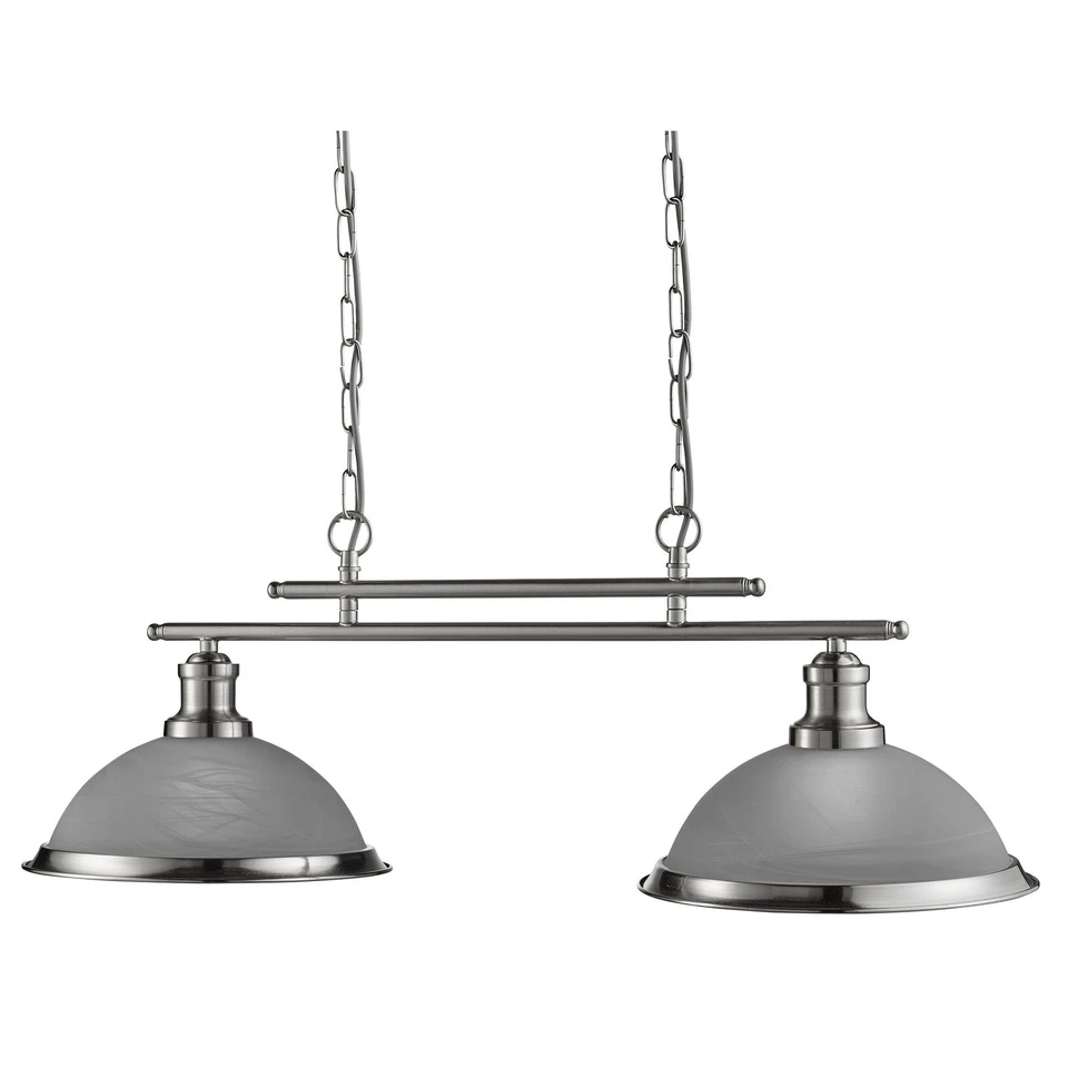 Lampadario Contemporaneo Bistro Acciaio Argento Vetro 2 Luci E27 - Immagine 3 di 4