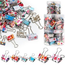 112 Pcs Cute Binder Clips With Box - 3 Sizes Floral Office Supplies Colored L...