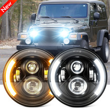 7" Black LED Headlights w/ Halo DRL for 1997-2017 Jeep Wrangler JK CJ TJ Hi-Low