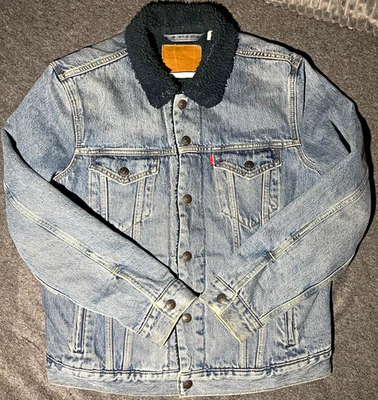 Levi's Premium Sherpa Lined Denim Trucker Jacket Blue Mens M 16365-0067