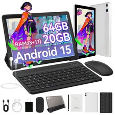 Tablet 10.1 inch Android 15 IPS LCD 20 3 17 GB 64GB with Keyboard Mouse Stylus