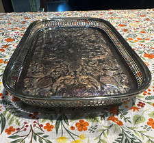 Silver Tone Engraved Floral Rectangle Metal S...