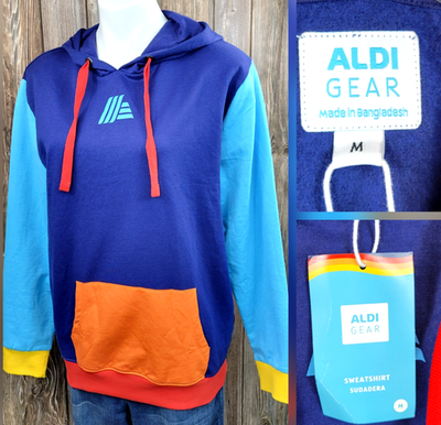 #ad Aldi Gear Hoodie Employee Sweatshirt Colorful Blue Red Yellow Orange Womens M $23.36