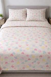 Pottery Barn Kids Organic Cotton Full/Queen Duvet Pink Pastels Hearts 2 Shams