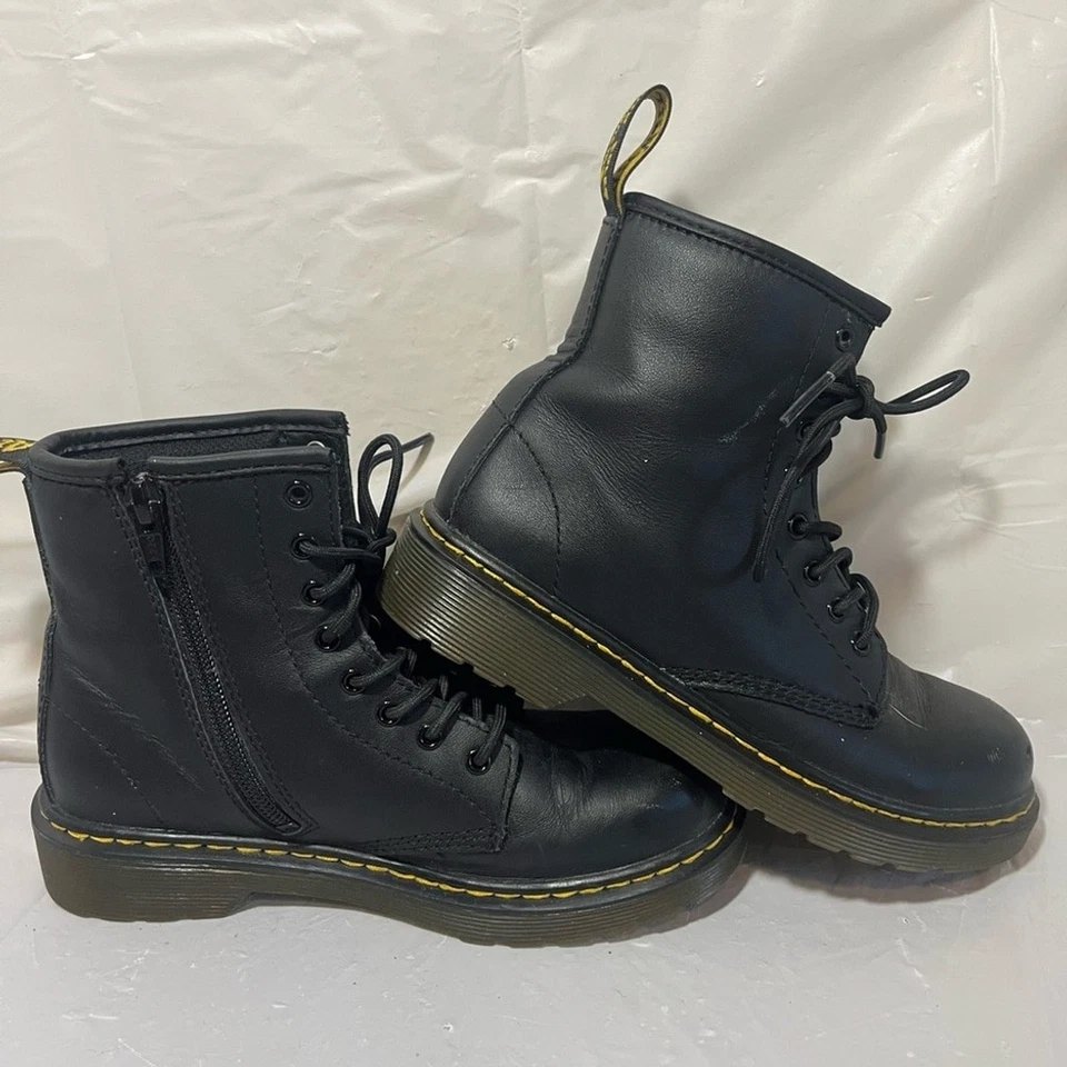 Botas Dr. Martens Junior 1460 Softy T de cuero negro con cordones cremallera lateral niños talla 2 Foto 2 de 4