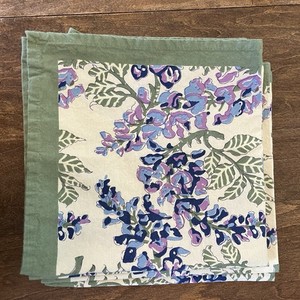 Bruno Lamy Couleur Nature Jardin Green Blue Floral Napkins Set Of 6 100% Cotton