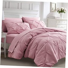 7pc Size Comforter Set with Sheets, Pinched Pleat 7 Piece Bed in a Full Pink
