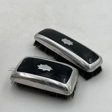 VINTAGE MENS TRAVEL GROOMING SET-CHROME Stiff Bristle Art Deco Black Chrome USA