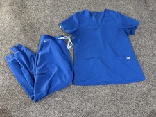 FIGS Scrub Set Womens M Blue Technical Collection Top Jogger Pants Pockets