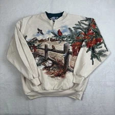 VTG Art Unlimited Fall To Frost Henley LS Fleece Sweatshirt Men's Large Distress